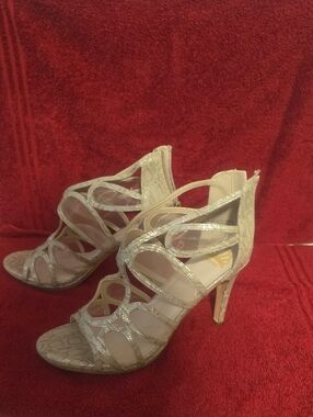 Fergalicious Silver Metallic Cutout Strappy High Heels